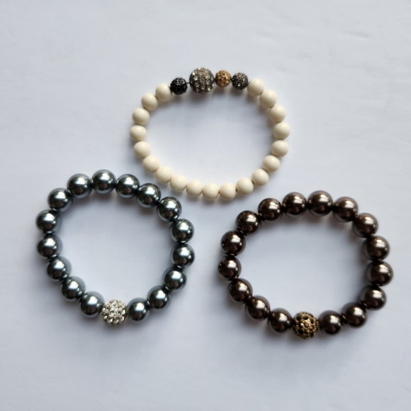 Stella & Dot Soiree Pearl Pave Bracelets set of 2 - Bronze, Silver - Picture 6 of 9